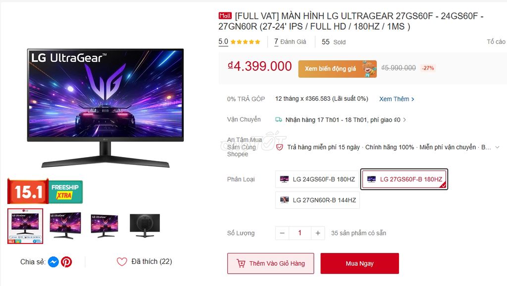 Màn hình LG Ultragear 27in 180Hz HDR10 IPS Gsync