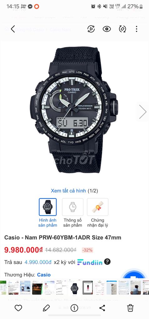 Đồng hồ casio pro trek PRW_60YBM