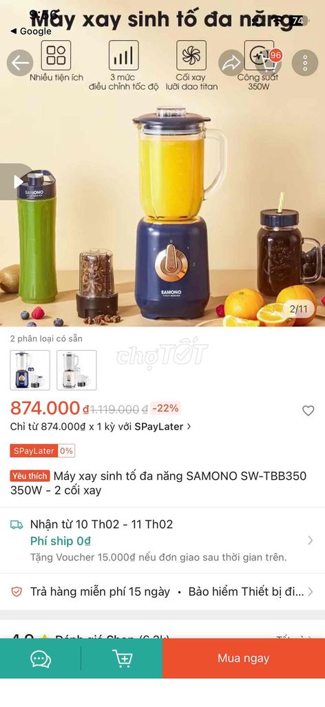 Pass Máy xay sinh tố SAMONO SW-TBB350. Mua bán Bếp, lò, đồ điện nhà bếp tại Quận Ninh Kiều Cần Thơ được đăng bởi Nhat Pham hình 1