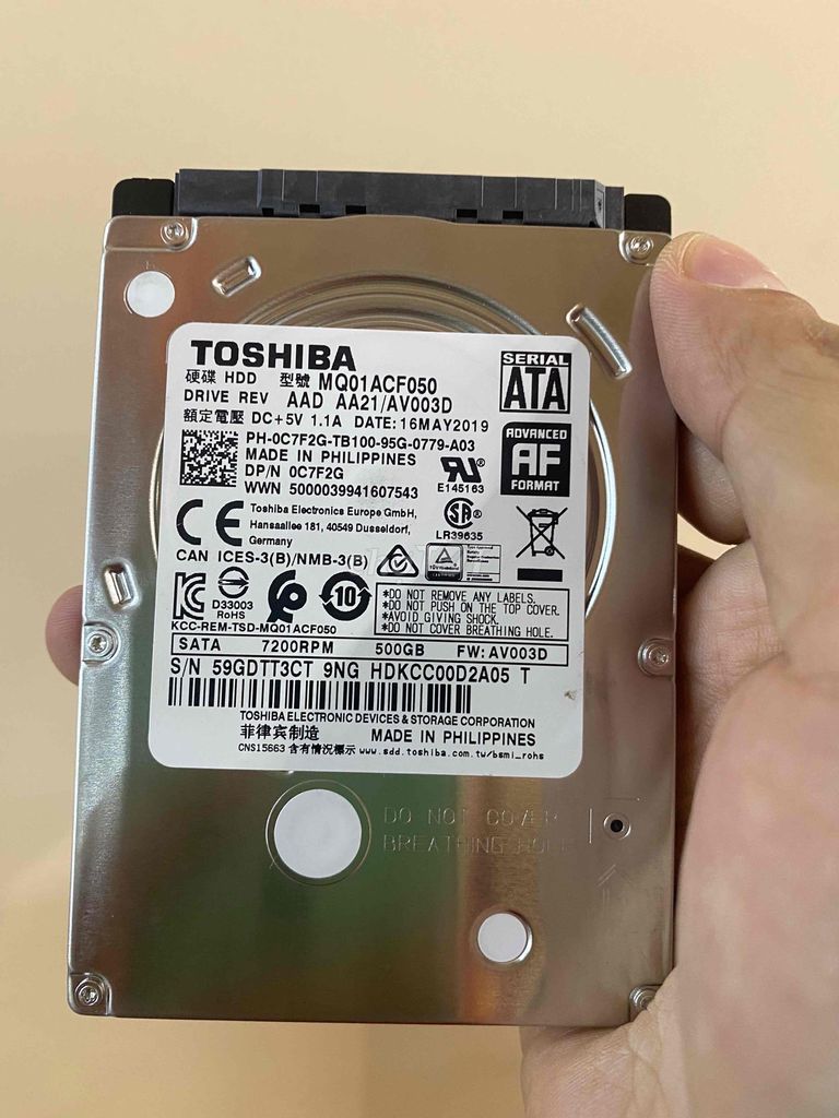 Ổ cứng Toshiba 500G 7200rpm slim zin đẹp 100%