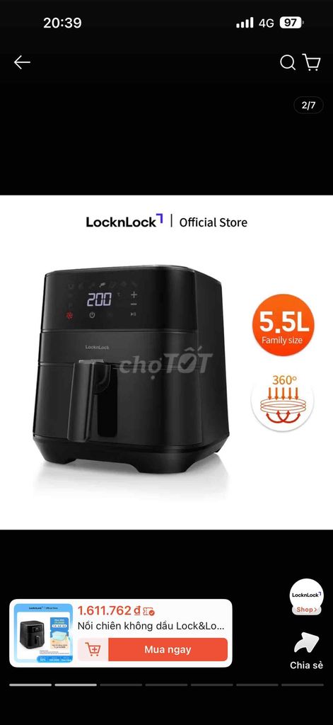 Nồi chiên không dầu LocknLock Đen 5.5L. Mua bán Bếp, lò, đồ điện nhà bếp tại Quận Gò Vấp Tp Hồ Chí Minh được đăng bởi Nguyễn Giàu hình 1