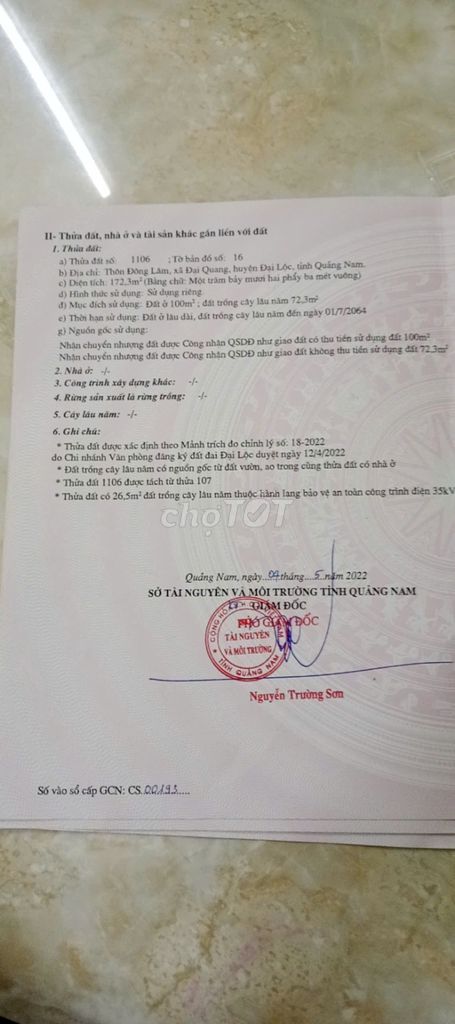 Cần bán 172m tại Thôn Đông Lâm, Đại Quang, Đại Lộc, Quảng Nam.