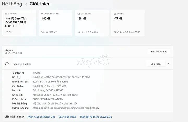 Lenovo Ideapad S340-14IIL i5-1035G1 8GB/477GB. Mua bán Laptop tại Huyện Ea H'leo Đắk Lắk được đăng bởi Ngọc Cảnh Hoàng hình 1