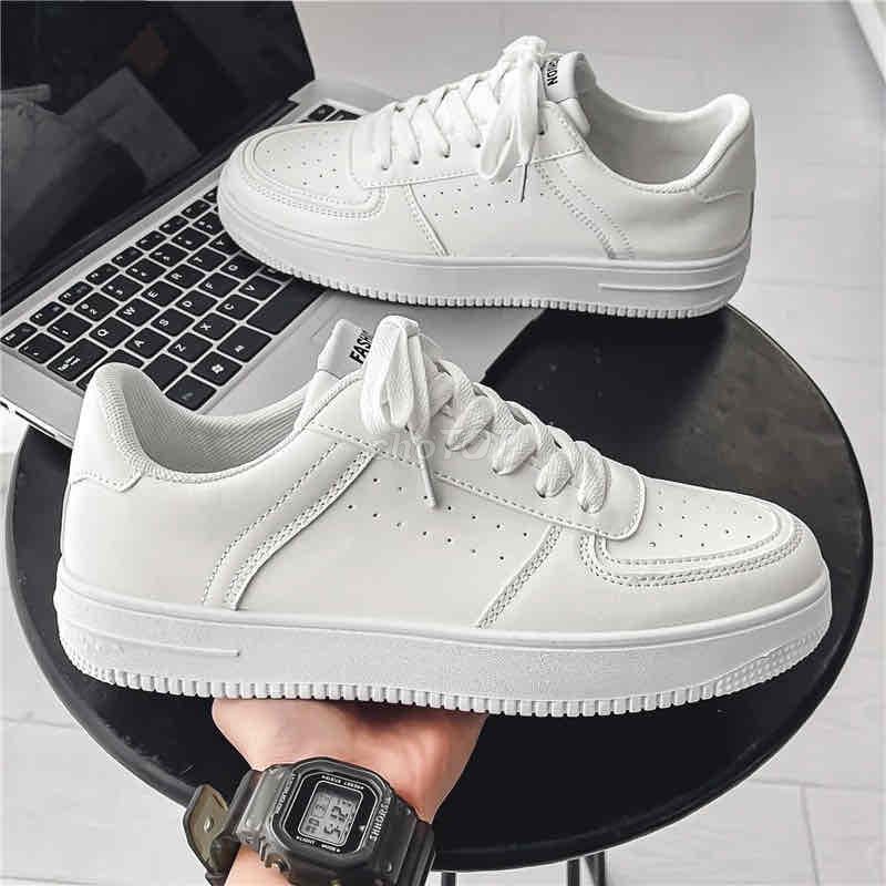 Giày thể thao sneaker nam màu trắng, đế cao khâu đ