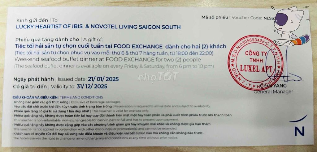 VOUCHER BUFFET HẢI SẢN CUỐI TUẦN KS NOVOTEL QUẬN 7