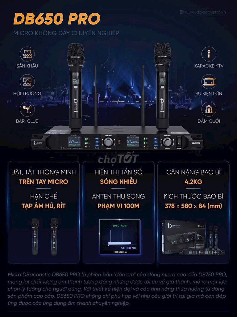 MÍC XỊN DBACOUSTIC 650PRO2 MẪU PHIÊN BẢN CAO CẤP. Mua bán Tivi, Âm thanh tại Quận Sơn Trà Đà Nẵng được đăng bởi cường audio hình 1