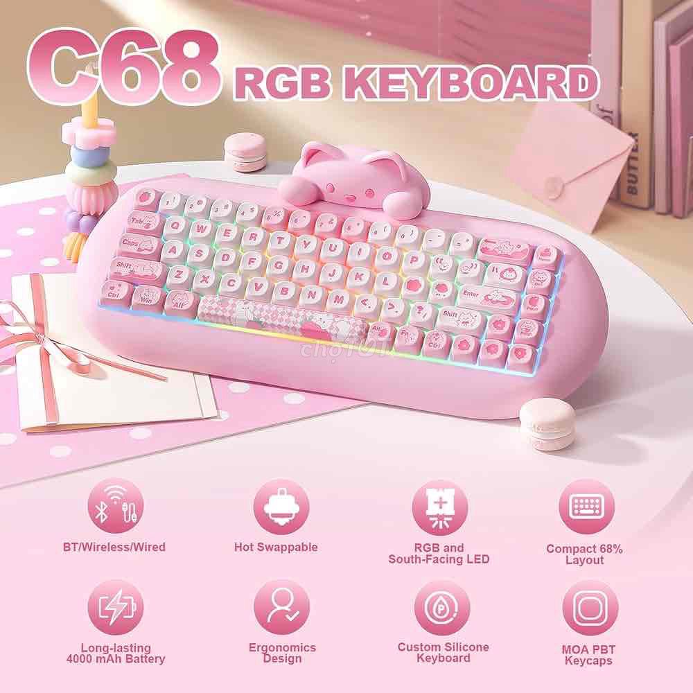 Bàn phím cơ Yunzii C68 Hồng. Mua bán Phụ kiện (Màn hình, Chuột...) tại Thành phố Thủ Đức Tp Hồ Chí Minh được đăng bởi ThyCheng hình 1