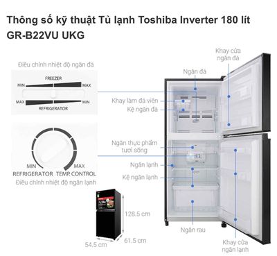 ‼️Tủ lạnh Toshiba Inverter 180 lít GR-B22VU UKG