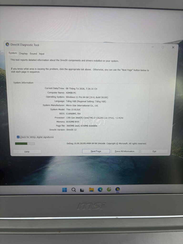 MSI Thin 15 B13UC i7-13620H 8GB/477GB. Mua bán Laptop tại Quận Cầu Giấy Hà Nội được đăng bởi Quân  hình 1