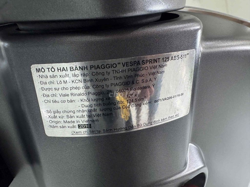 ✅VESPA SRINT ABS 2016 ĐẸP ZIN MỚI CHÁT 👍. Mua bán Xe máy tại Thành phố Long Xuyên An Giang được đăng bởi Cầm Đồ Bình Tâm  hình 4