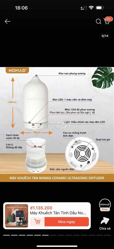 Máy Khuếch Tán Tinh Dầu Nomad Ceramic Ultrasonic D