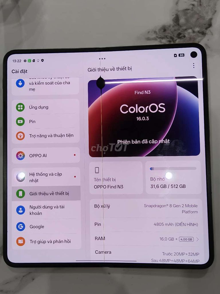 Oppo Find N3 16GB/512GB Đen 98%. Mua bán Điện thoại tại Quận Gò Vấp Tp Hồ Chí Minh được đăng bởi Bi Rain hình 1