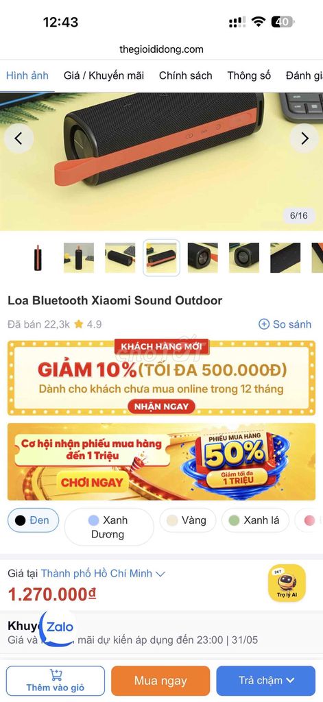 Loa Bluetooth Xiaomi Sound Outdoor Đen. Mua bán Tivi, Âm thanh tại Thành phố Bà Rịa Bà Rịa - Vũng Tàu được đăng bởi Van Tran hình 1