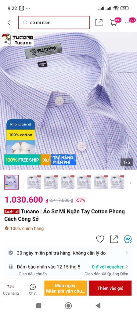  2 Áo sơ mi nam Tucano Cotton XL. Mua bán Quần áo tại Huyện Quảng Điền Thừa Thiên Huế được đăng bởi hàng boom lazada hình 1