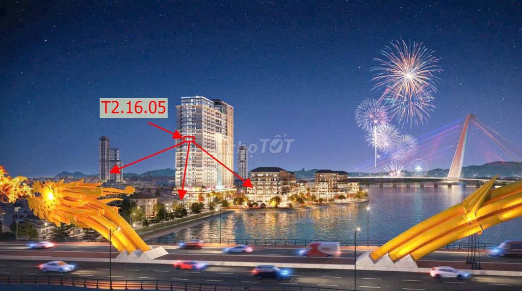Tối ngắm sông Hàn,cầu Rồng phun lửa,pháo hoa tại căn hộ 2PN Sun Ponte