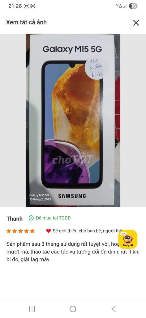Samsung Galaxy M15 5G 128GB Xanh Đã dùng. Mua bán Điện thoại tại Huyện Đắk Mil Đắk Nông được đăng bởi Đa Niê Du hình 1