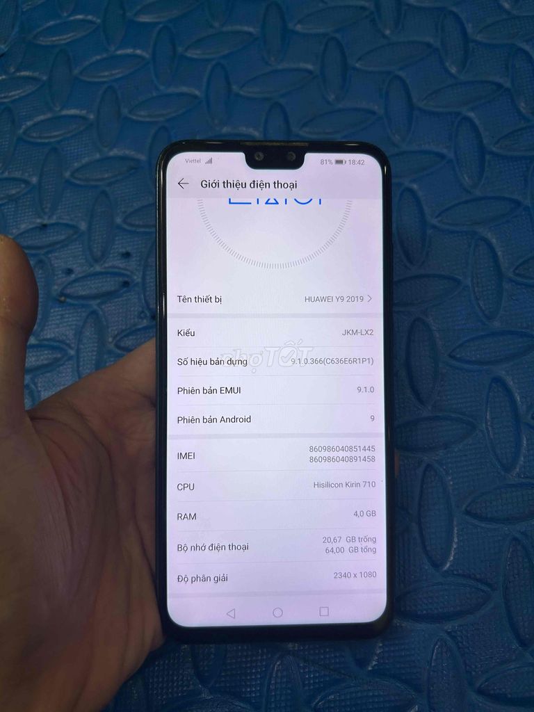 Bán Huawei Y9 Ram4/64 zin màn zin theo máy. Mua bán Điện thoại tại Quận Hà Đông Hà Nội được đăng bởi Mạnh Mobile hình 1