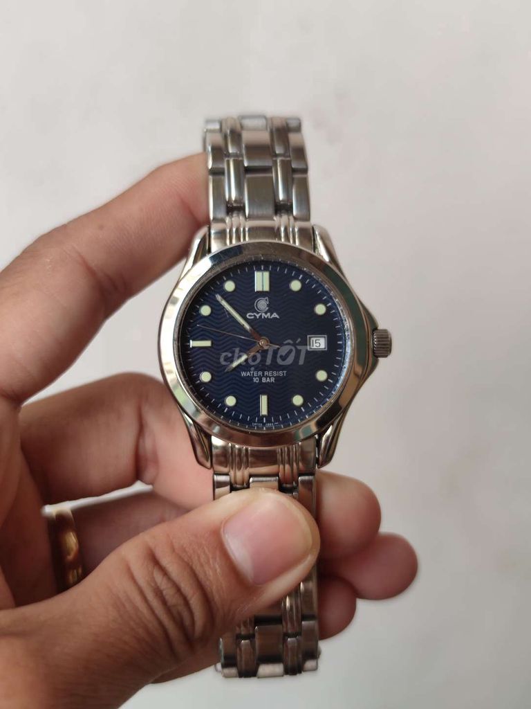 Cyma Swiss Seamaster mặt xanh máy eta v8 zin hãng.