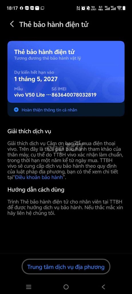 Vivo V50 Lite 5G 12GB/256GB Đen Phantom. Mua bán Điện thoại tại Quận Ba Đình Hà Nội được đăng bởi Thành Đạt hình 1