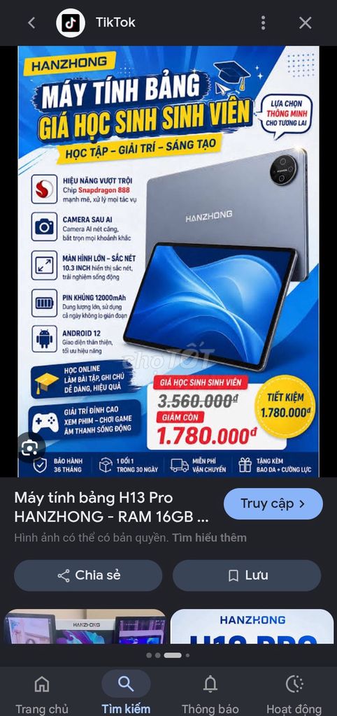 Hanzhong H13 Pro 16GB/512GB Xám Android 12 90% mới. Mua bán Máy tính bảng tại Thành phố Dĩ An Bình Dương được đăng bởi Sunny Life Build hình 1