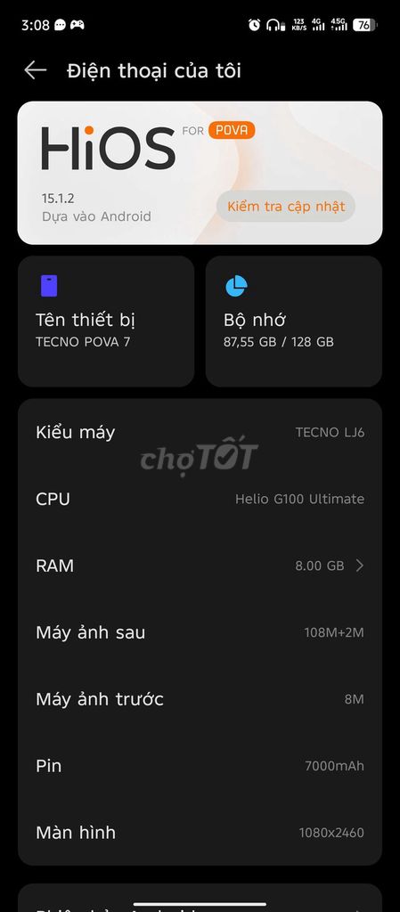 TECNO POVA 7 8GB/128GB 98%. Mua bán Điện thoại tại Thành phố Thủ Dầu Một Bình Dương được đăng bởi Nguyễn Điền Sơn Hải hình 1