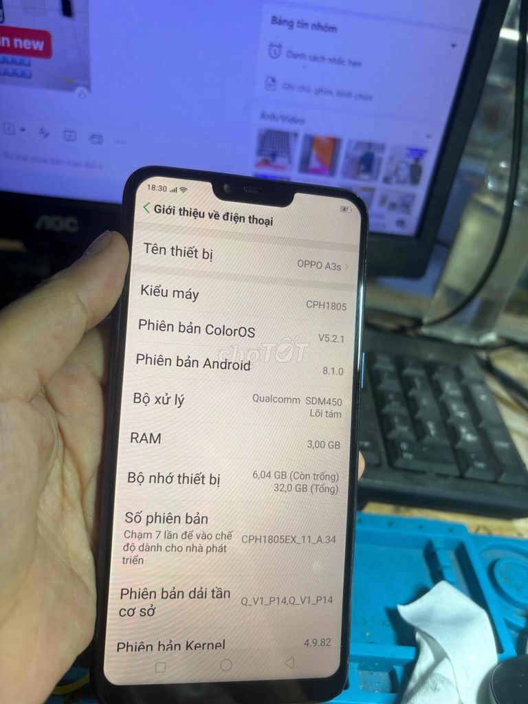 Oppo A3s 64GB Xanh. Mua bán Điện thoại tại Quận Bình Tân Tp Hồ Chí Minh được đăng bởi Đường Minh hình 1