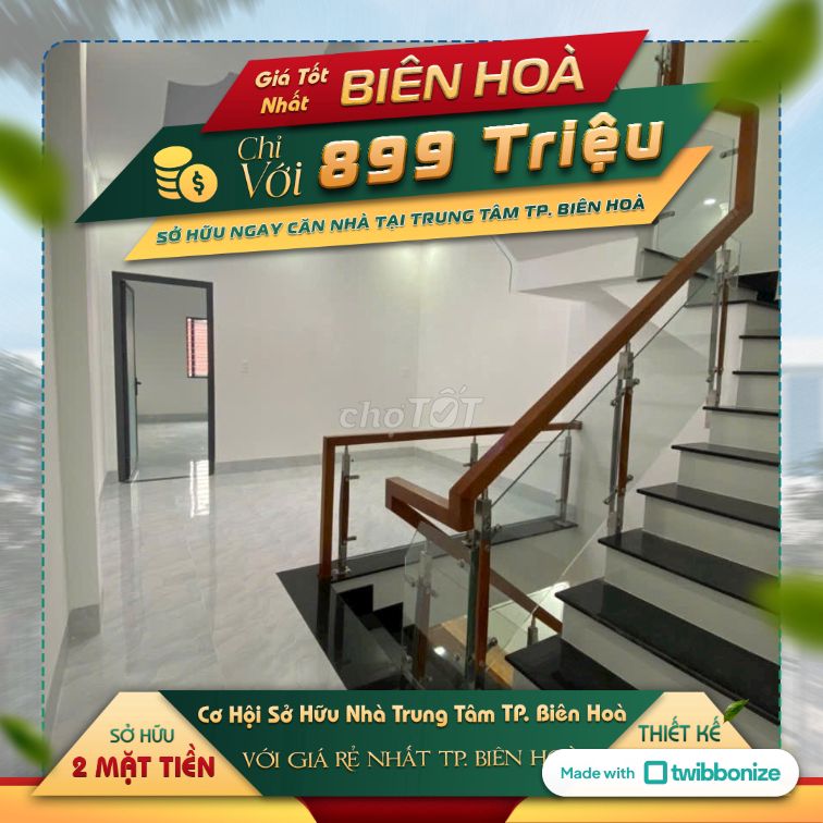 Chỉ cần 899 tr để sở hữu căn nhà 1 trệt 1 lầu gần Cầu Đồng Nai