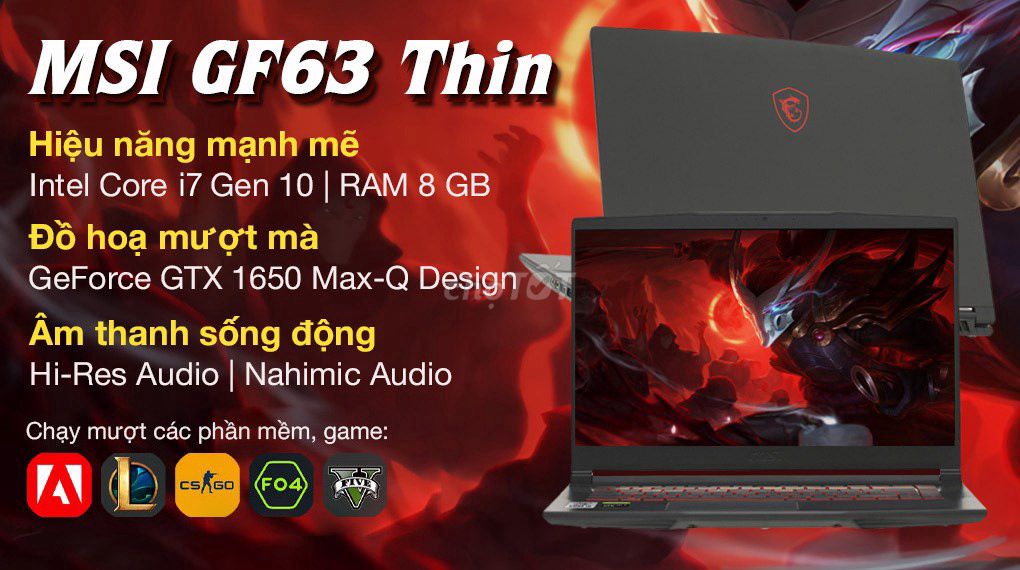 Laptop Gaming MSI GF63 Core i7-10750H/GTX1650 Max. Mua bán Laptop tại Huyện Đức Trọng Lâm Đồng được đăng bởi 27TN Đức Trọng hình 1