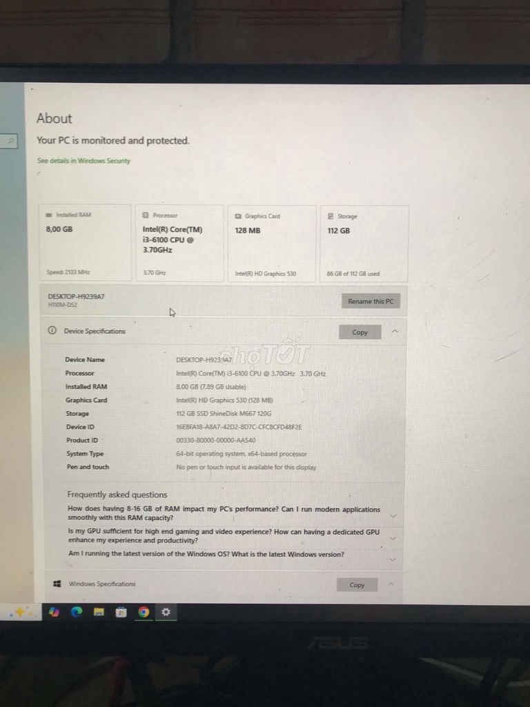 Bán pc chip i3-6100 ram 8GB ssd 112GB. Mua bán Máy tính để bàn tại Huyện Mang Thít Vĩnh Long được đăng bởi Nguyên hình 1