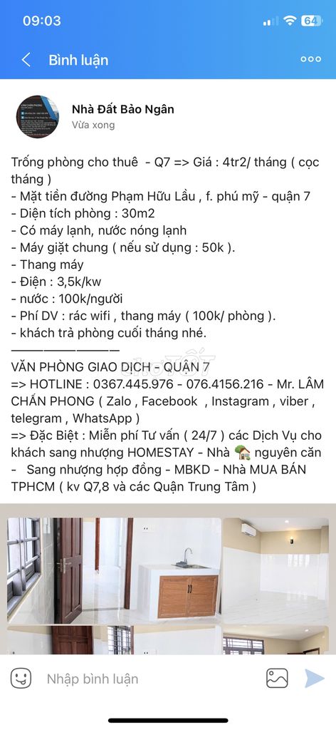 Trống phòng đường Phạm hữu lầu => 4tr2/ tháng