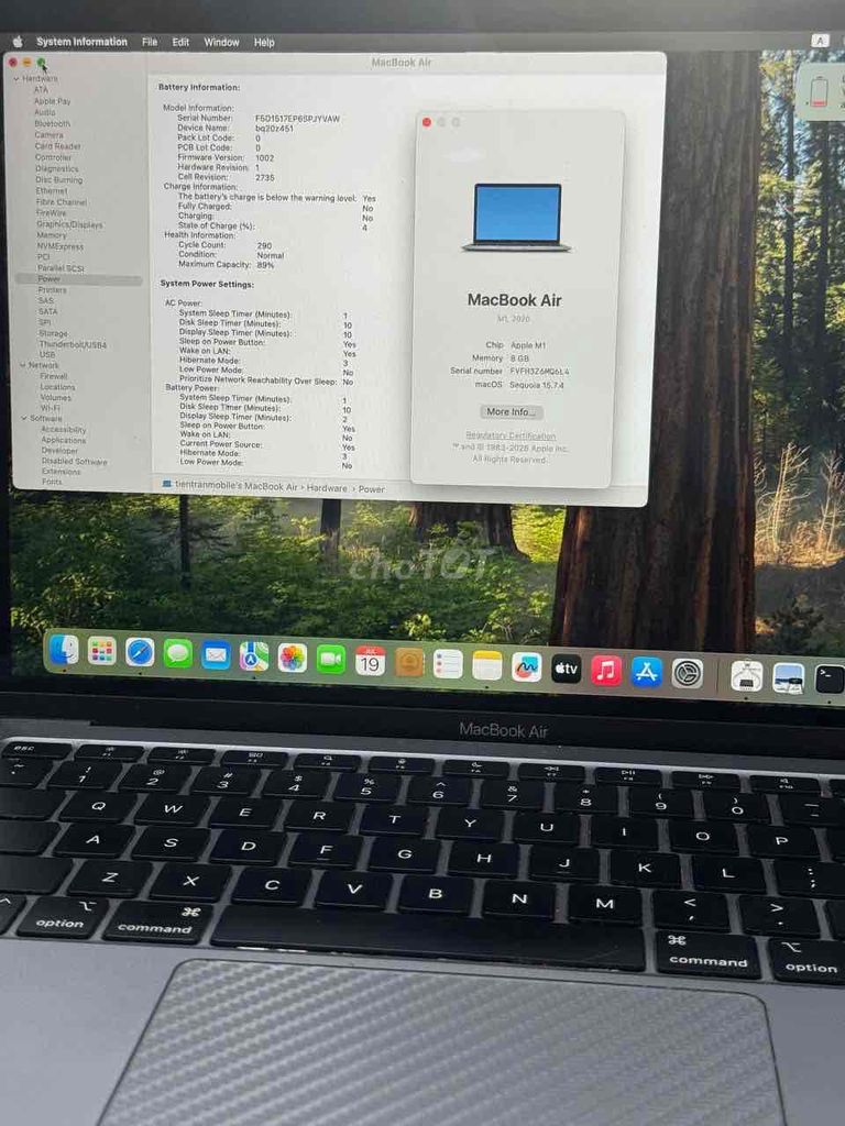 MacBook Air M1 13 inch 8GB/256GB Xám 99%. Mua bán Laptop tại Quận 5 Tp Hồ Chí Minh được đăng bởi Phan Thế Phong  hình 1