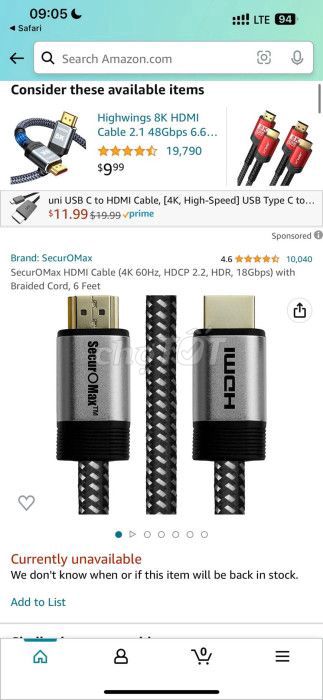 Dây cáp 1 mét HDMI 4K xịn hãng SecurOMax ( Mỹ )