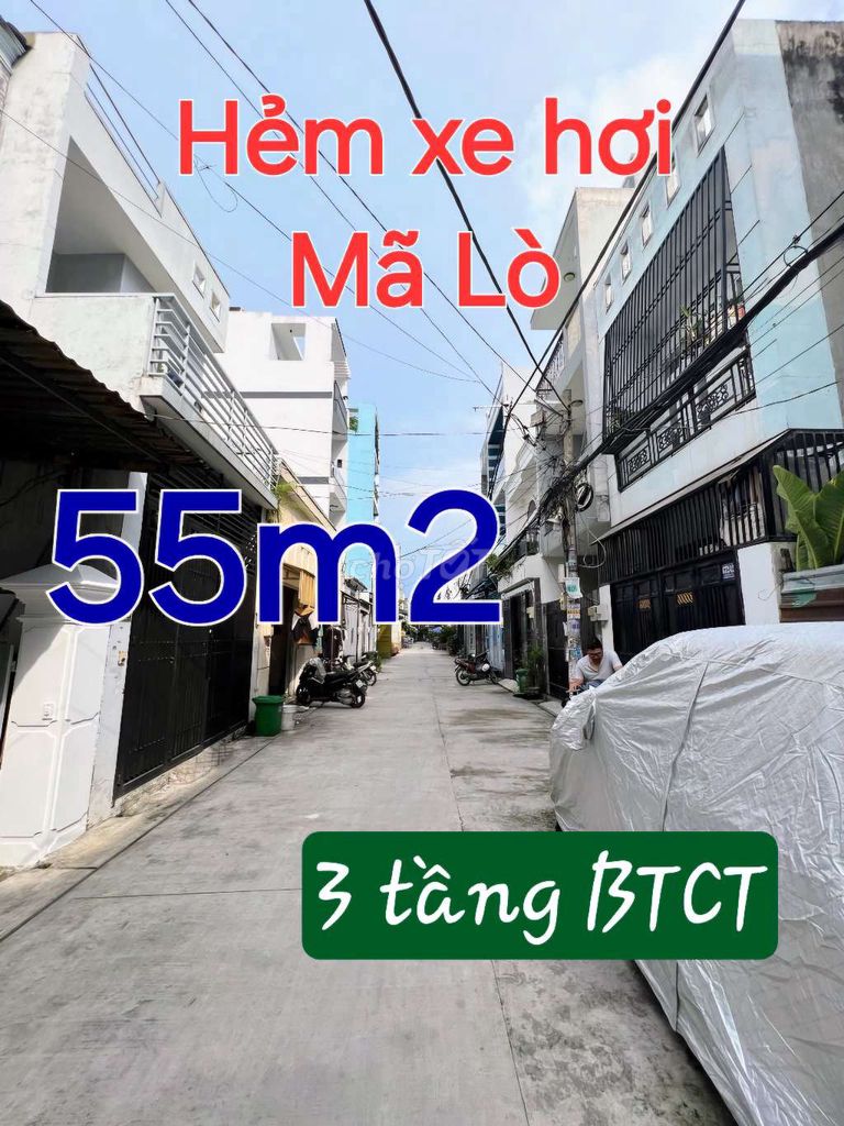 HẺM XE TẢI MÃ LÒ, BTCT 3 TẦNG, 55M2