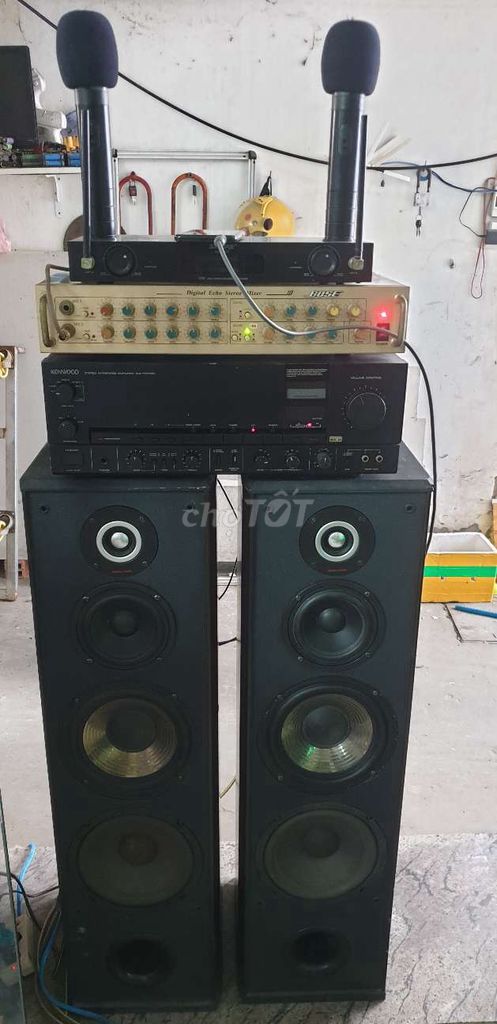 Dàn loa cột bass đôi 20 ampli kenwood micro Shure