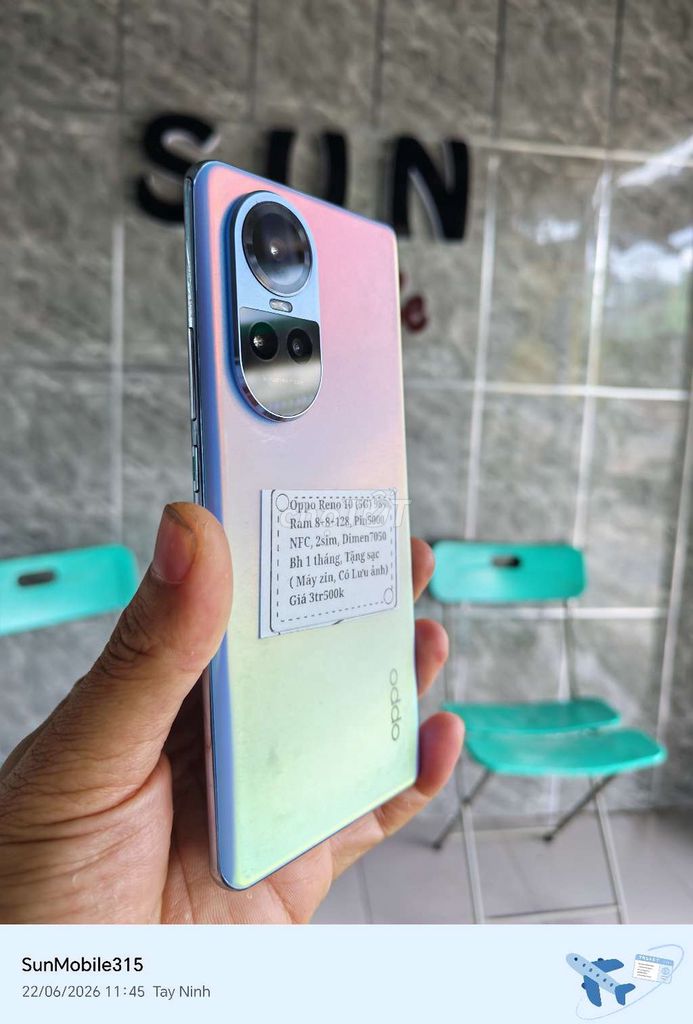 Reno 10 5G R8+128 Dimen7050 NFC 2sim (Lưu ảnh nhẹ). Mua bán Điện thoại tại Huyện Trảng Bàng Tây Ninh được đăng bởi Sun Mobile Shop Điện Thoại Trảng Bàng Tây Ninh 01 hình 1