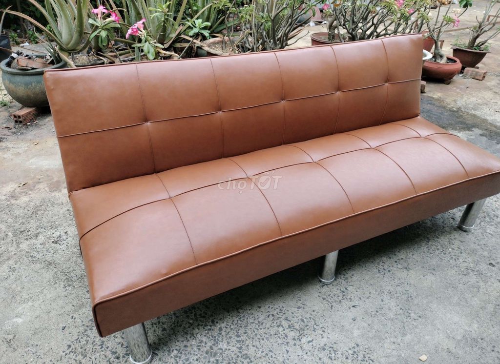 Ghế sofa bed nâu chất liệu da