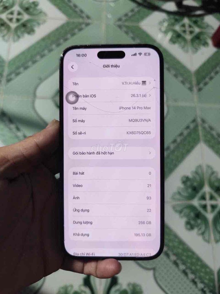 iPhone 14 Pro Max 256GB Đen VN/A. Mua bán Điện thoại tại Huyện Gò Công Tây Tiền Giang được đăng bởi Võ Trung Hiếu hình 1