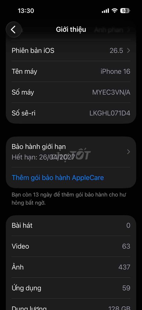 Apple iPhone 16 128GB V/N. Mua bán Điện thoại tại Quận Tân Phú Tp Hồ Chí Minh được đăng bởi Phan Lang Thang hình 1