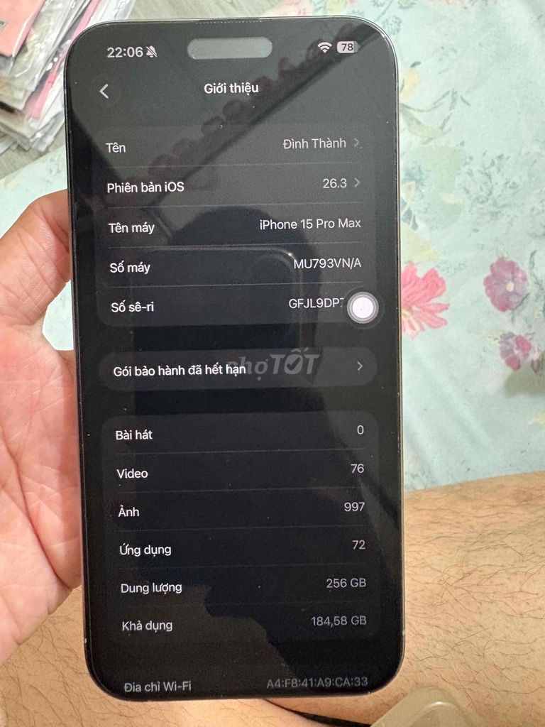 Apple iPhone 15 Pro Max 256GB Xám VNA 83%. Mua bán Điện thoại tại Quận Bắc Từ Liêm Hà Nội được đăng bởi Thanh hình 1