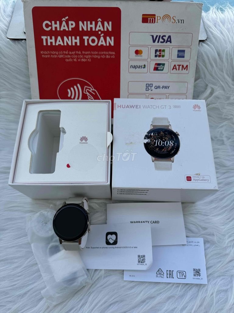 Huawei gt3 42mm gold bản dây da trắng 99% full box