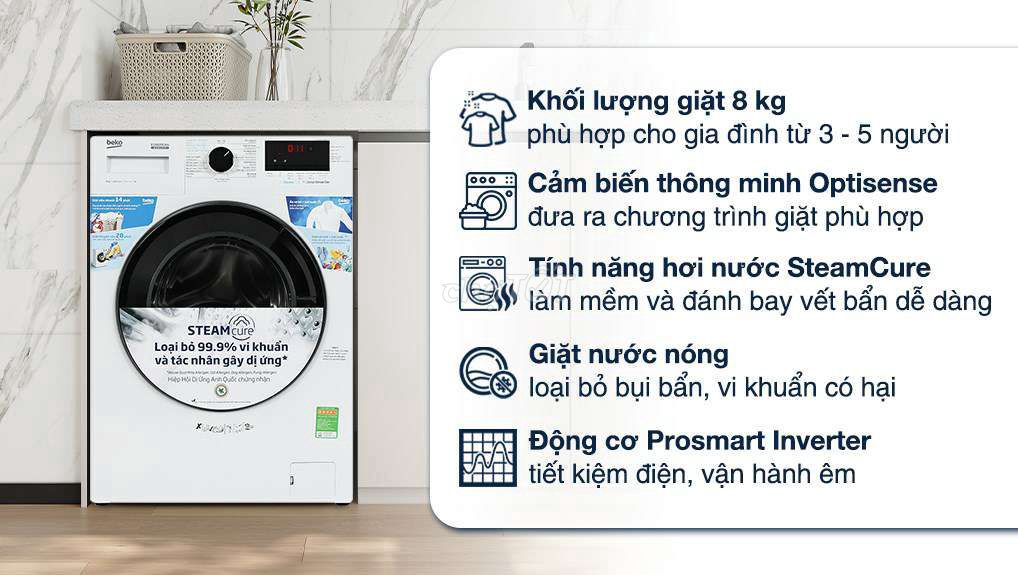 Máy giặt cửa ngang Beko WCV8614XB0STW