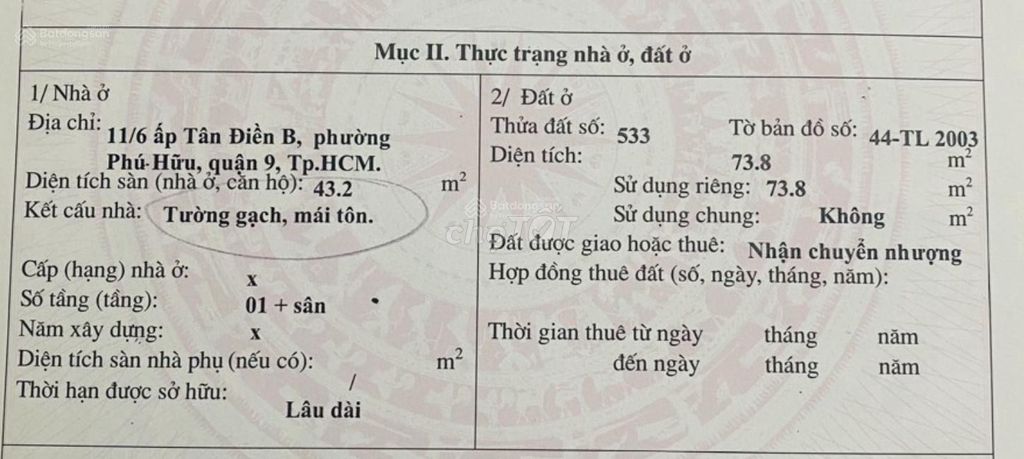 Bán nhanh lô đất thổ cư Đường 882, Nguyễn Duy Trinh, P. Phú Hữu