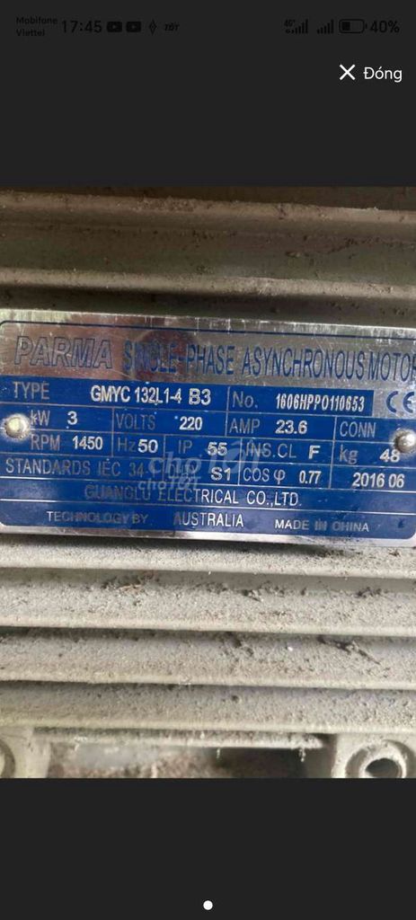 Motor điện Parma GMYC 132L1-4 B3 4hp 220V 2016. Mua bán Đồ chuyên dụng, Giống nuôi trồng tại Huyện Phong Điền Cần Thơ được đăng bởi Quoc hình 1