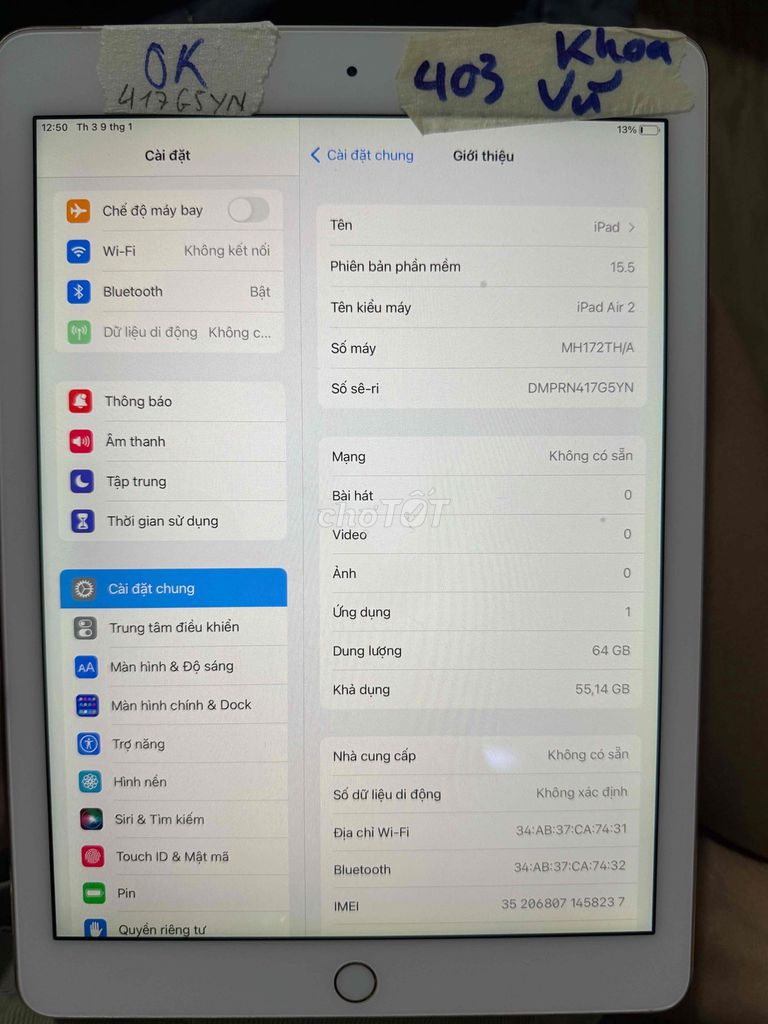 IPAD Air 2 LTE. Mua bán Máy tính bảng tại Quận 12 Tp Hồ Chí Minh được đăng bởi Que Anh Truong hình 1