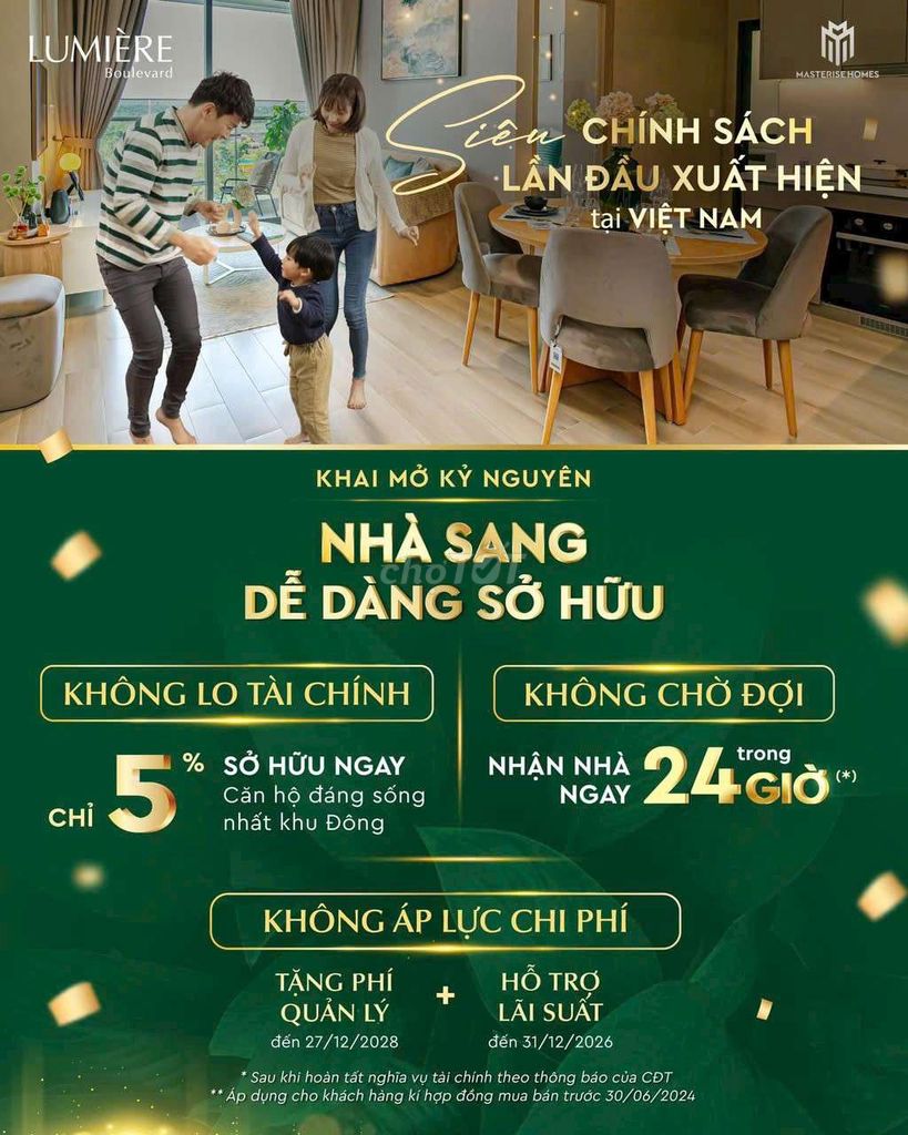 CĂN HỘ LUMIERE BOULEVARD - CHỈ 5% NHẬN NHÀ - CK 13% - Cam kết thuê