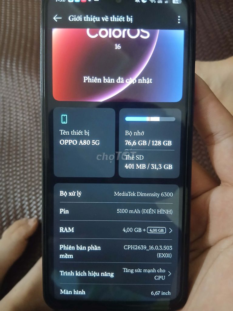 OPPO A80 5G 128GB Đen. Mua bán Điện thoại tại Huyện Chương Mỹ Hà Nội được đăng bởi Hưng Minh hình 1