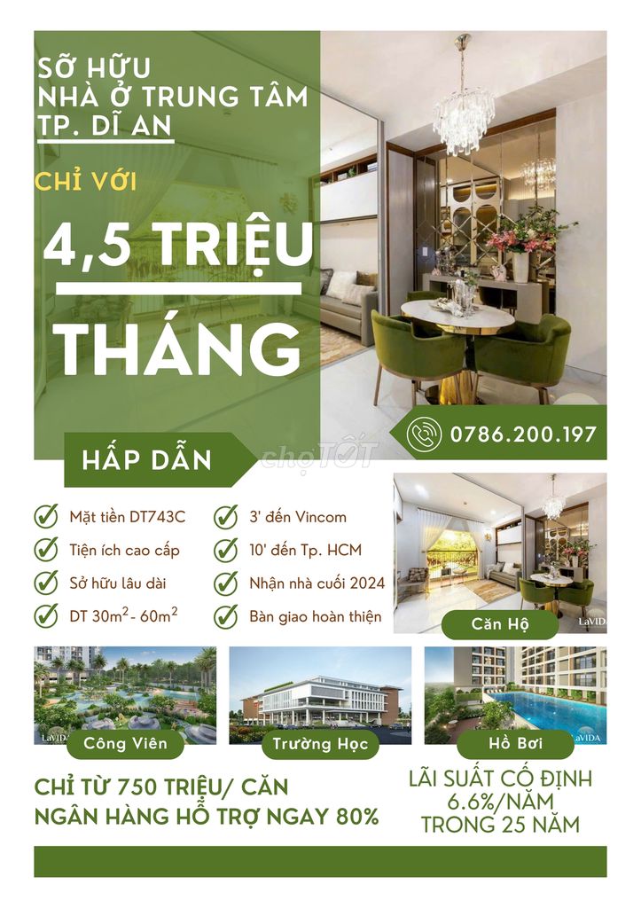 Mua nhà trung tâm Tp. Dĩ An chỉ với 4,5tr mỗi tháng