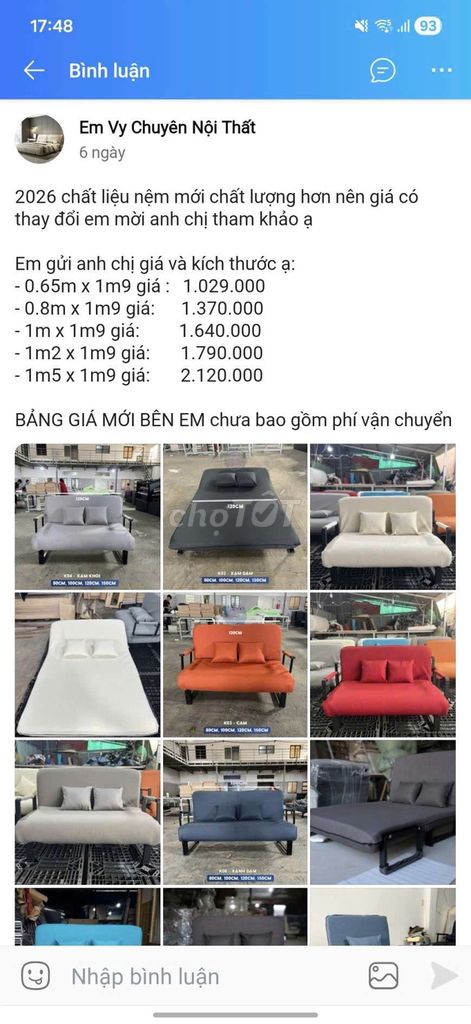 Ghế sofa gấp gọn Vải 1mx1m9 Mới. Mua bán Bàn ghế tại Thành phố Rạch Giá Kiên Giang được đăng bởi Sơn hình 1