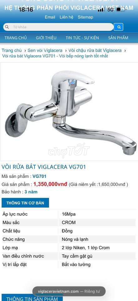 Vòi rửa bát Viglacera VG701. Mua bán Thiết bị vệ sinh, nhà tắm tại Huyện Đông Anh Hà Nội được đăng bởi Xtech hình 1