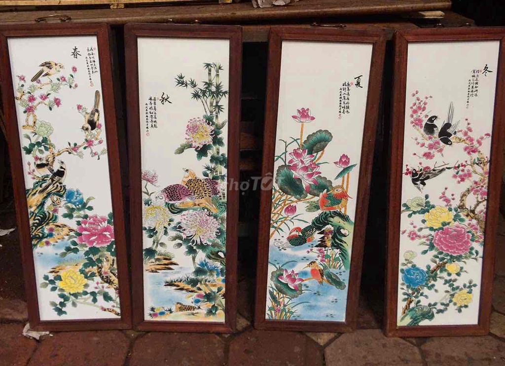 tranh tứ quý sứ khung lim kt 26.5x80cm giá 1.5 tr